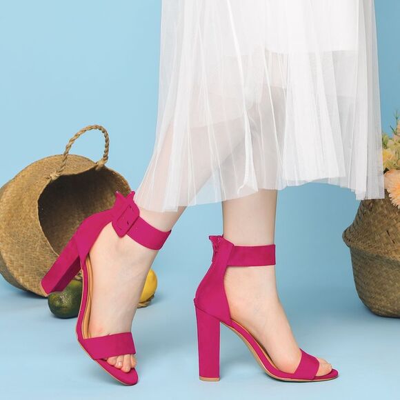 Open Toe Ankle Straps Block Heel Sandals Hot Pink - Picture 6 of 6